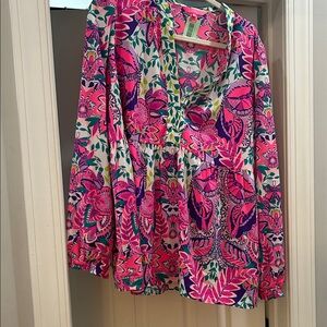 Lilly Pulitzer Pink and Green Floral Blouse
